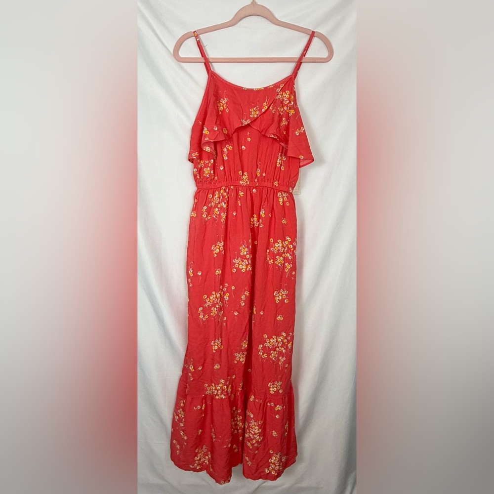 Peyton & Parker Coral/Peach Floral Maxi Dress, Size Large, NWT, Spaghetti Straps